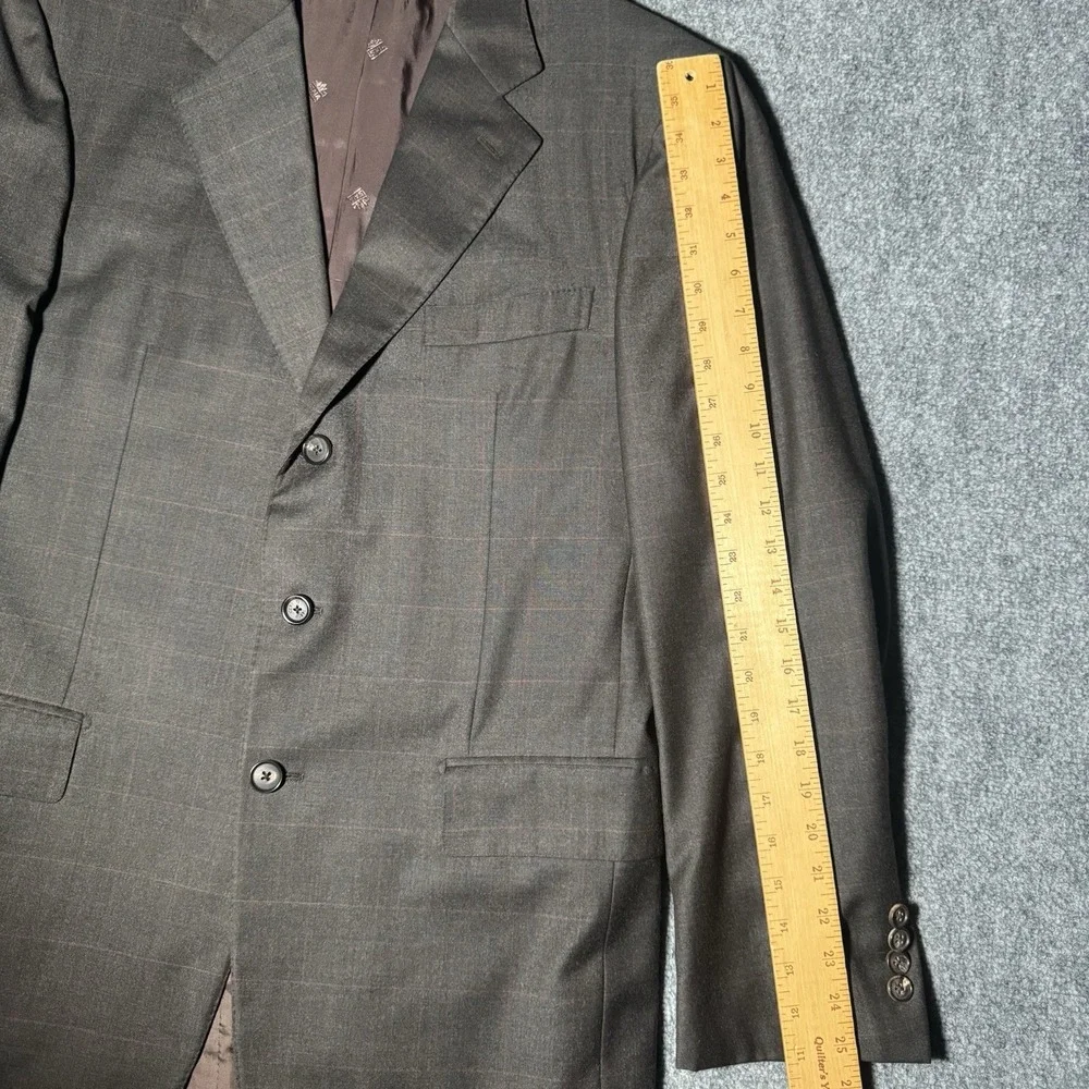 Gianluca Isaia Napoli 100% Wool Brown Windowpane Plaid Sport Coat Blazer Cary 52